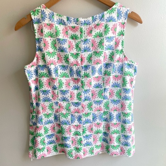 Talbots Daisy Eyelet Shell Tank Top, Pink Blue Green White, Size Small - Picture 5 of 5